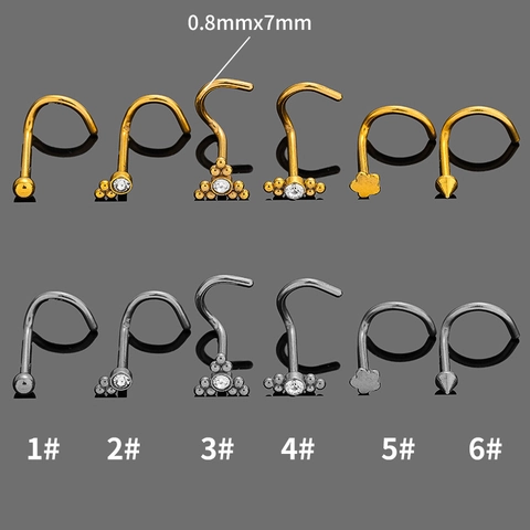 Piercing al Naso in Acciaio Inossidabile 316L Forma L Forma S Gioielli Per Donna Uomo Strass Incrostati Anello Nasale Curvo