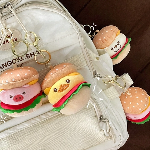 Simpatico Portachiavi in Peluche di Animali Hamburger Ciondolo a Forma di Maiale Orso Anatra Capibara Morbido Hamburger per Borsa Regalo di Festival