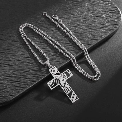Hollow Cross Pendant Necklace For Men Women Stainless Steel Jesus Silhouette Religious Jewelry Box Chain Gold Silver Plated Gift