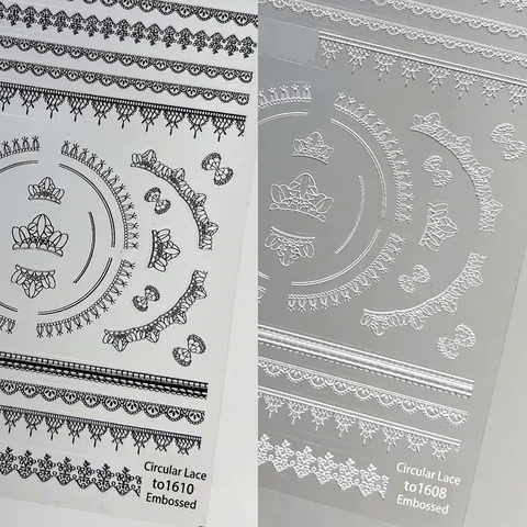 Nail Art Stickers Embossed Relief Vintage Lace Crown Bowtie Self Adhesive Retro Stereoscopic Decals White Black
