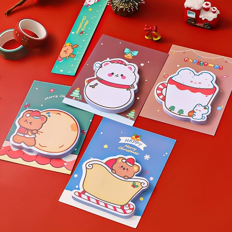 Notas Adhesivas De Navidad Dibujos Animados Oso Muñeco De Nieve Autoadhesivas Bloc De Notas Papelería Regalo Festivo Oficina Escolar