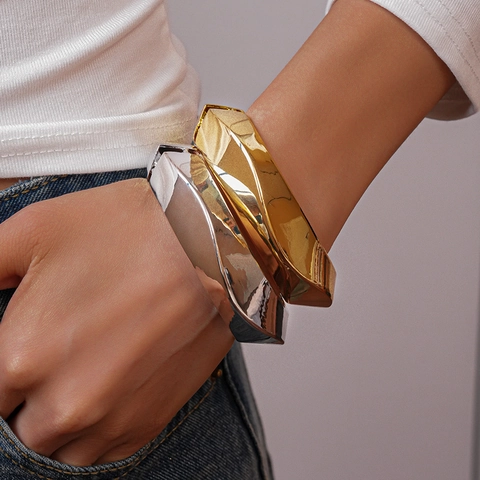 Geometrische Grove Open Manchet Armband Legering Hoogglans Gepolijst Brede Bangle Sieraden Vrouwen