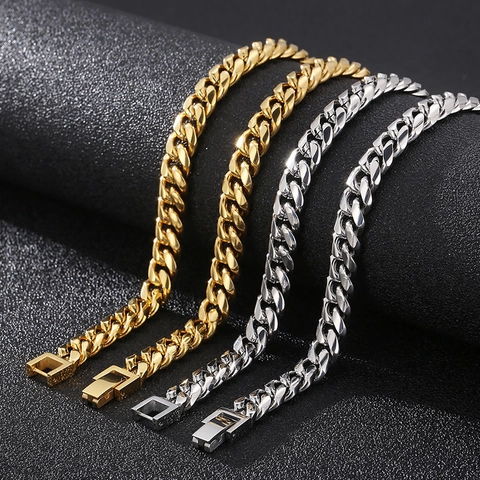 Collar De Cadena Cubana De Acero Inoxidable Para Hombres Estilo Hip Hop Pulido Cepillado Joyería
