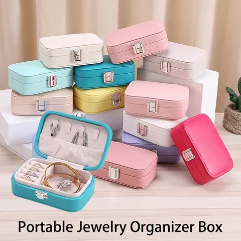 Portagioie Portatile in Pelle PU Mini Custodia da Viaggio per Anelli Orecchini Collane Scatola di Immagazzinaggio di Grande Capacità Con Chiusura in Metallo Regalo Donna