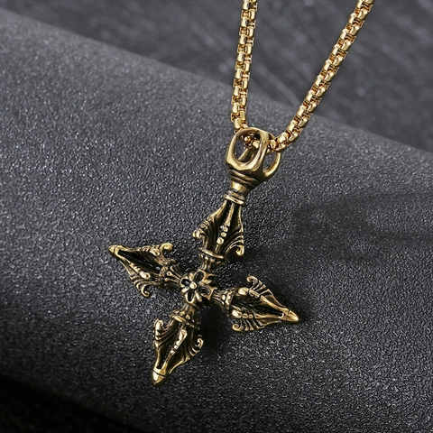 Collana Con Ciondolo A Croce Vajra Gotico Acciaio Inossidabile Vintage Hip Hop Punk Retro Gioielli Per Uomo Donna