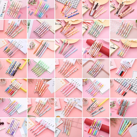 Retractable Gel Pens Set Plastic Black Ink Bullet Tip Cute Cartoon Aesthetic For Students Office Writing Smooth