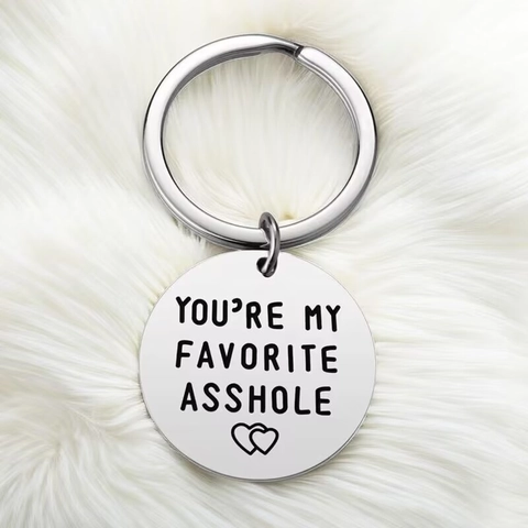 Titanium Steel Heart Engraved Keychain For Couples Metal Round Square Lettering Key Ring Hanging Accessory Jewelry Gift