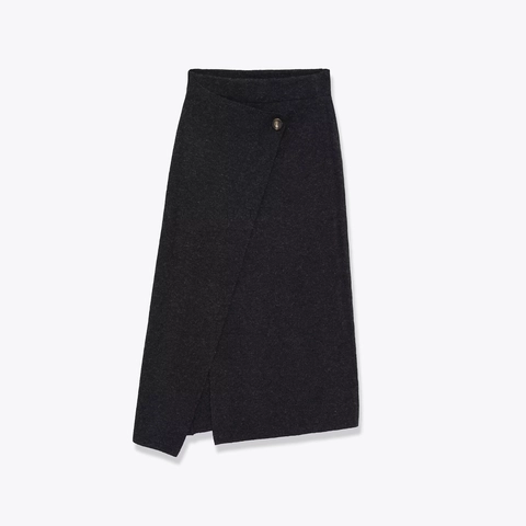 Women Knit Midi Skirt Asymmetric Hem Wrap Style Polyester Streetwear Fashion Button Decor Solid Color