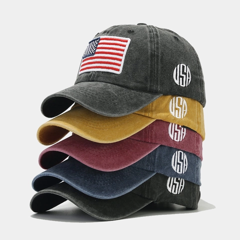 Baseball Cap Vintage Washed Cotton Adjustable Distressed USA Flag Embroidery Sun Protection Outdoor Unisex Retro Style