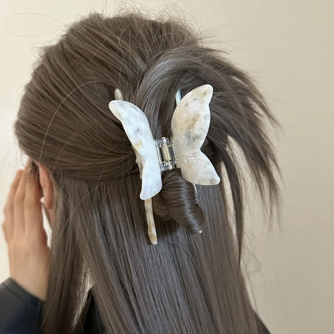 Vlinder Haarklem Acetaat Acryl Marmer Textuur Franse Elegante Haaraccessoires Voor Vrouwen Meisjes Knot Styling