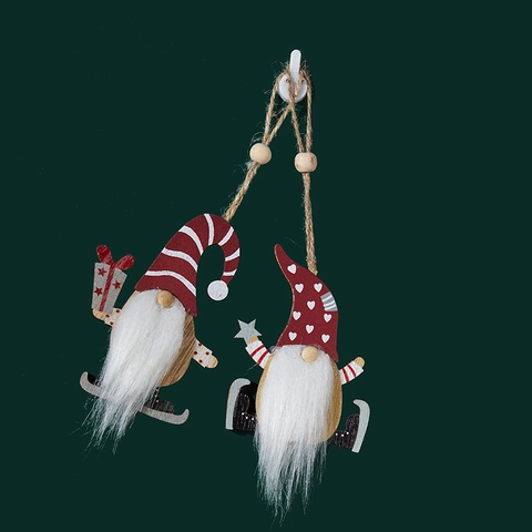 Ornamenti In Legno Gnomo Di Natale Decorazione Da Appendere Legno Retrò Pelliccia Sintetica Tomte Per Albero Rosso Bianco