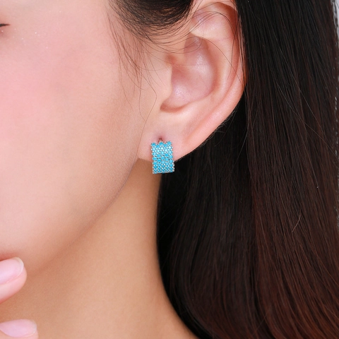 Pendientes de Aro de Plata de Ley 925 Con Turquesa para Mujer Elegante Personalizado Micro Incrustado Piedra Azul Joyería