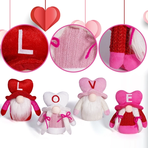 Gnomo de San Valentín de Peluche Corazón LOVE Letra Muñeca Sin Rostro Nordic Rudolph Enano Adorno Decoración de Hogar