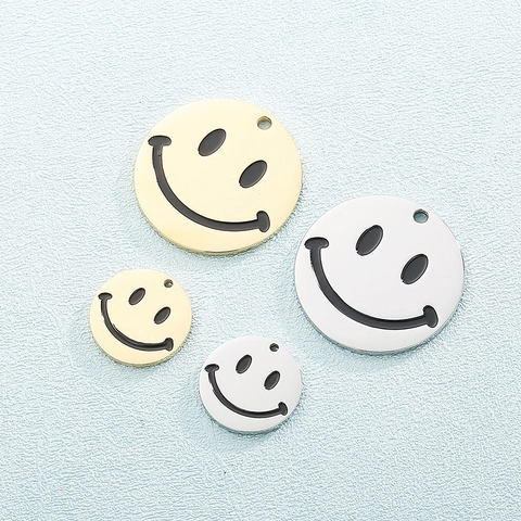 Colgantes De Cara Sonriente Charms Acero Inoxidable Esmalte Expresión De Dibujos Animados Para Joyas DIY Estilo Hip Hop Redondo