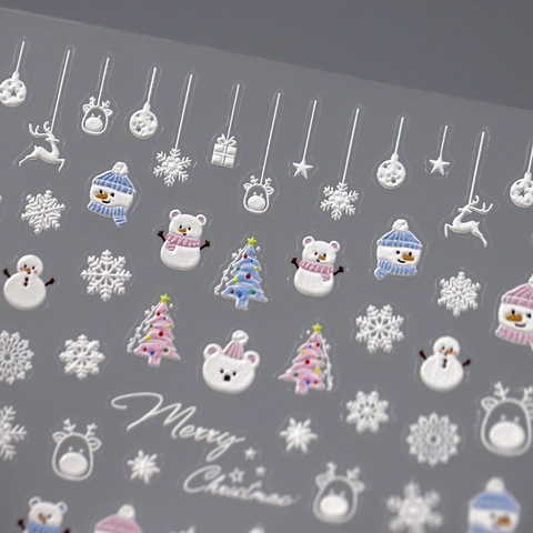 Christmas 5D Embossed Nail Art Stickers Relief Snowman Reindeer Snowflake Decals Winter DIY Manicure For Women Girls