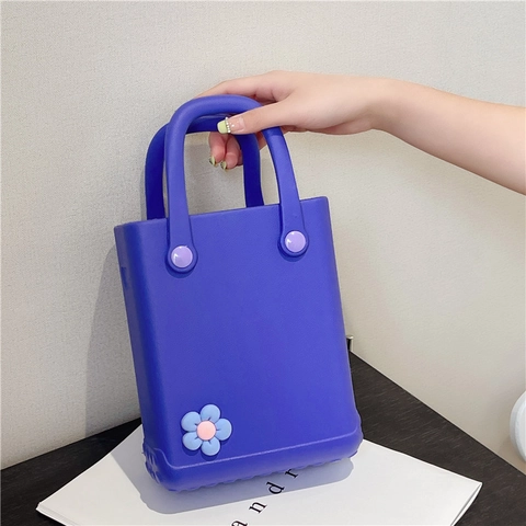 Mini Borsa A Mano EVA Impermeabile Jelly Tote Con Fiore Rimovibile DIY Borsa Da Spiaggia Estiva Per Donne Ragazze