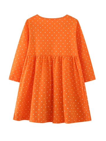 Vestido De Algodón De Manga Larga Para Niñas Lunares Bordado De Erizo Botón Cuello Redondo Princesa