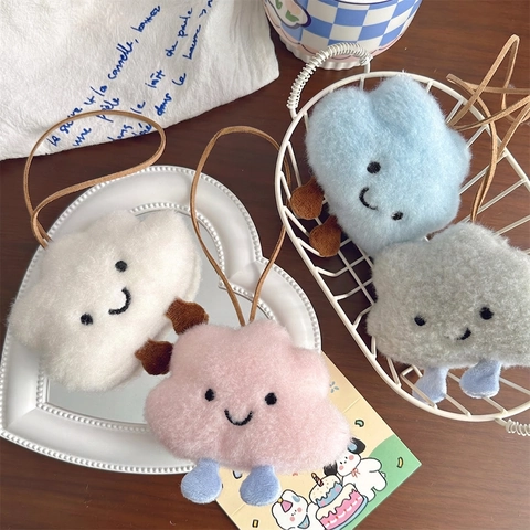 Kawaii Plush Cloud Keychain Soft Smile Face Bag Pendant For Women Girls Japanese Style Creative Student Gift