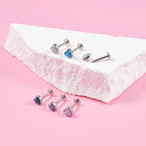 Hart Synthetisch Opaal Labret Stud Interne Schroefdraad Roestvrij Staal Lipring Kraakbeen Oorbel Piercing Sieraden