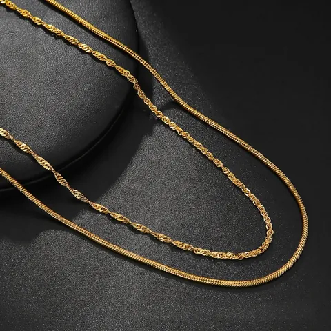 Collier et Bracelet à Maillons Trombone en Acier Inoxydable et Cuivre Bijoux Superposés Minimalistes Plaqué Or pour Femmes Hommes