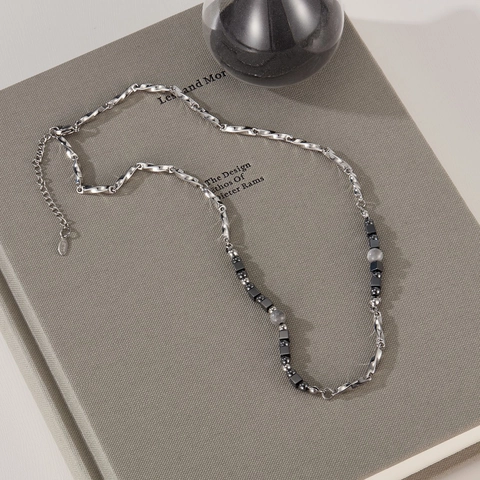 Collier Moderne En Acier Inoxydable Avec Perles Géométriques En Hématite Bijoux Minimalistes Industriels Pour Hommes Femmes