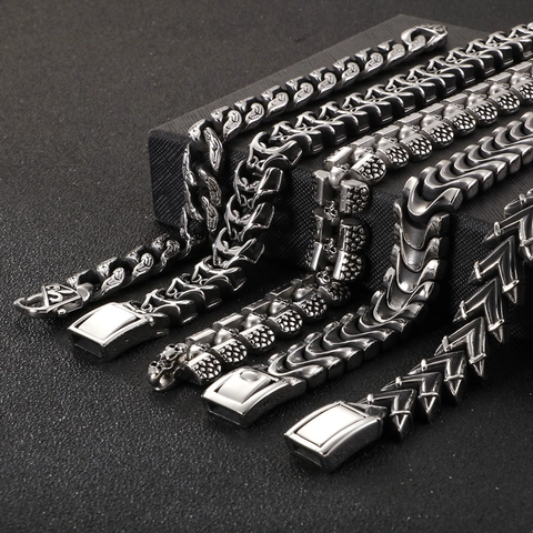 Bracciale Da Uomo Punk Con Teschio In Acciaio Inossidabile Vintage Heavy Metal Biker Catena A Maglia Gioielli Gotici