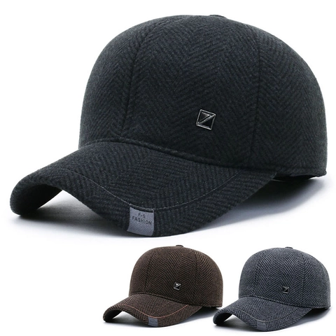 Cappello Da Baseball In Lana Da Uomo Motivo Spina Di Pesce Caldo Con Paraorecchie Regolabile Vintage