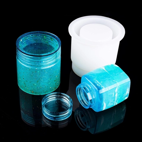Silicone Mold For Resin Casting Storage Jar DIY Craft Bottle With Lid Cylinder Hexagon Rectangle Shapes Handcrafted
