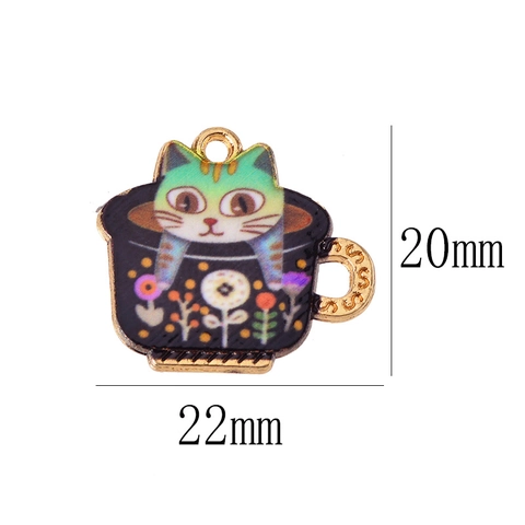 Alloy Enamel Cat In Teacup Charms For DIY Necklace Bracelet Making Cute Cartoon Animal Jewelry Findings Pendants