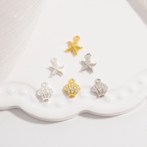 925 Sterling Silver Ocean Style Sea Star Shell Pendant For Women DIY Necklace Bracelet Accessories With Zirconia Inlaid