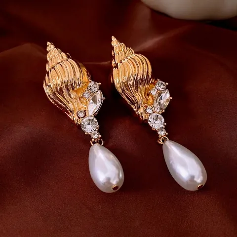 Muschel Tropfenohrringe Legierung Strass Träne Künstliche Perlenimitat Mit Silbernem Ohrstecker Vintage Für Damen