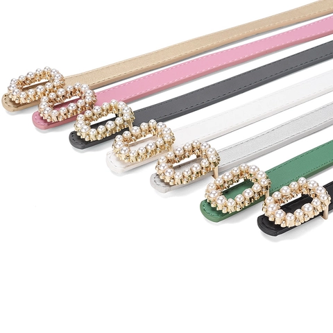 Cintura Sottile In Pelle PU Da Donna Elegante Moda Fibbia Con Künstliche Perle E Strass Decorativa