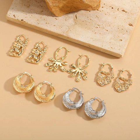 Orecchini in Rame Geometrici Irregolari da Donna Placcati in Oro Argento Design Martellato Strutturato Gioielli di Moda Minimalisti