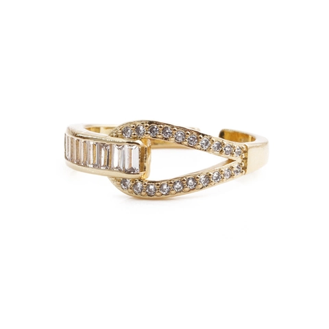 Fashion Double Layer Open Ring Gold Plated Copper Horseshoe Clasp Micro Set Zircon Adjustable Elegant Jewelry Women