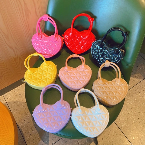 Heart Shaped PVC Jelly Handbag Quilted Crossbody Bag With Chain Strap Sweet Macaron Color For Women Fashion Mini Purse