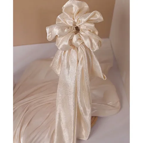 Übergroßer Satin Haargummi Mit Langer Schleife Französisch Vintage Elegant Pferdeschwanz Halter Für Damen