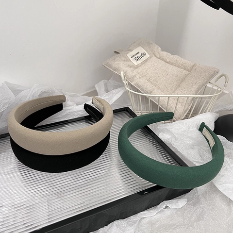 Women Padded Sponge Fabric Headband Solid Color Thick Hair Hoop Retro Elegant French Style Fashion Hair Accessories