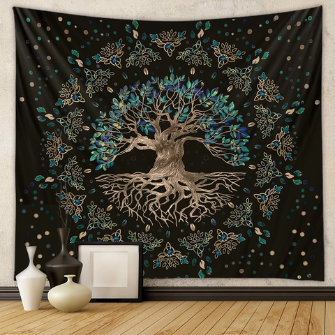 Tree Of Life Wall Tapestry Polyester Fabric Celtic Knot Mandala Aesthetic Hanging Background Bedroom Living Room Decor