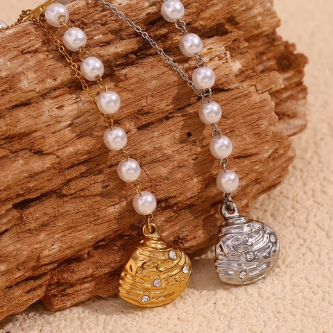 Collar Con Colgante De Concha De Acero Inoxidable Con Perlas Artificiales De Imitación Diamantes De Imitación Dije De Estrella De Mar Joyería Para Mujer