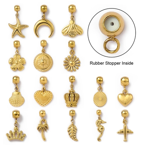 DIY Charm Pendants Gold Plated Stainless Steel With Rubber Stopper Slider Beads For Jewelry Making Bracelet Necklace