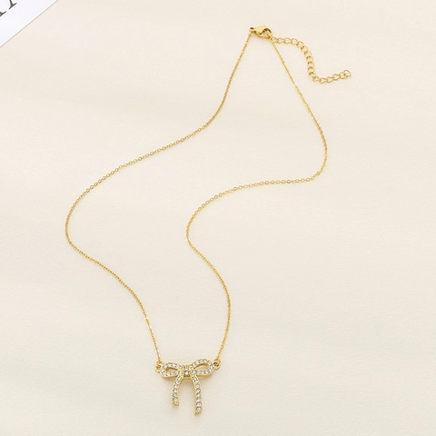 Collar Con Colgante De Lazo De Acero Inoxidable Con Diamantes De Imitación Diseño De Cinta Joyería Estilo Coreano Para Mujer