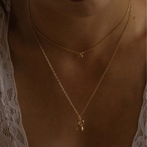 Bowknot Halskette Kupfer Mit Strass Eingelegt Zierliche Schleife Schmetterling Anhänger Elegante Minimalistische Schmuck Damen