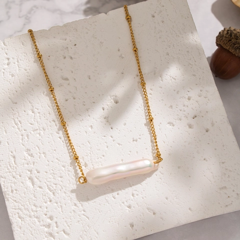 Artificial Baroque Pearl Pendant Necklace Stainless Steel Gold Plated Minimalist Luxury Fashion Jewelry Women Waterproof