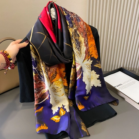Sciarpa Scialle Stampa Floreale Farfalla Raso Artificiale Raso Lungo Protezione Solare Elegante Copricostume Spiaggia Retro Donna
