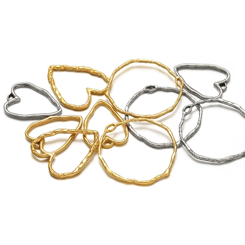 Colgantes Huecos De Acero Inoxidable Corazón Y Redondo Irregular Superficie Martillada Texturizada Accesorios Para Hacer Joyas DIY