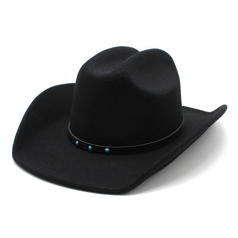 Chapeau De Cow-Boy Western En Feutre De Laine À Large Bord Fedora Jazz Avec Bande En Cuir Turquoise Style Ethnique