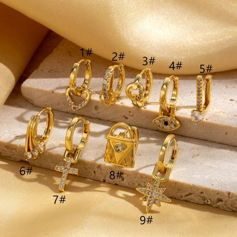 Orecchini Huggie In Rame Con Zirconi Cuore Croce Malocchio Per Donna Gioielli Piercing Placcati In Oro