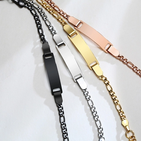 ID Bar Armband Edelstahl Figaro Kette Verstellbar Blanker Stab Minimalistischer Schmuck Unisex Kinder Erwachsene Schlicht