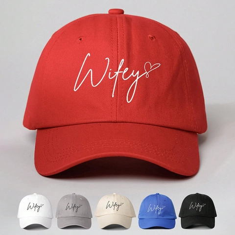 Wifey Letter Print Baseball Cap Polyester Adjustable Sun Protection Heart Pattern Casual Outdoor Hat For Women