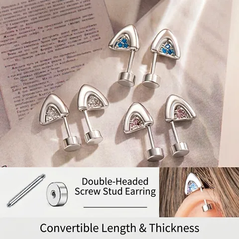 Cat Ear Cartilage Stud Earrings Stainless Steel Screw Flat Back Tiny Cubic Zirconia Piercing Jewelry For Women Girls